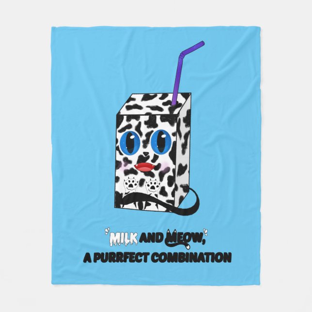 Couverture Polaire Cute et Quirky : Illustration de chat au lait (Devant)