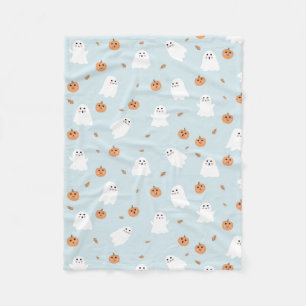 Couverture Polaire Cute Fantôme et Citrouille Motif d'Halloween bleu