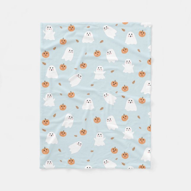 Couverture Polaire Cute Fantôme et Citrouille Motif d'Halloween bleu (Devant)