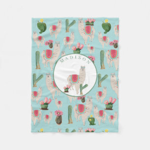 Couverture Polaire Cute Fiesta Llama & Cactus Motif