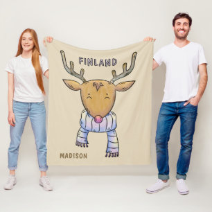Couverture Polaire Cute Finland Reindeer nom personnalisé fleece couv