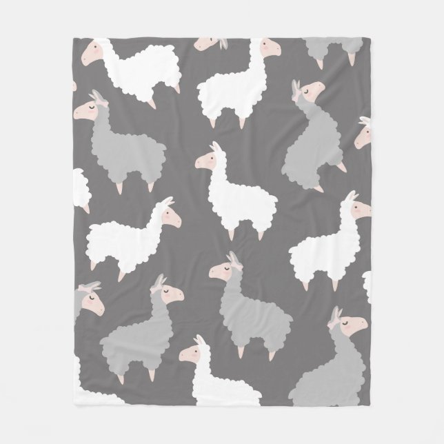 Couverture Polaire Cute Fluffy Gris & Llamas Blanches (Devant)