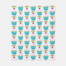 Couverture Polaire Cute gâteau bleu avec Motif de visage Kawaii