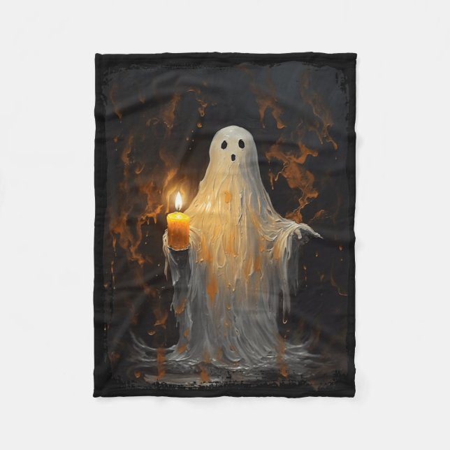 Couverture Polaire Cute Ghost Holding bougie Fun Halloween Gothique V (Devant)