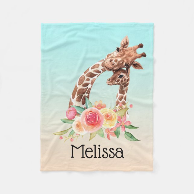 Couverture Polaire Cute Giraffe Aquarelle Maman & Bébé (Devant)