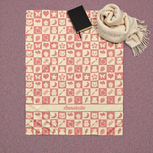 Couverture Polaire Cute Girl Moderne rose À damiers Icônes Motif