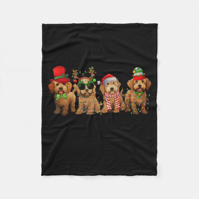 Couverture Polaire Cute Goldendoodle Dogs Christmas Lights Golden Doo (Devant)
