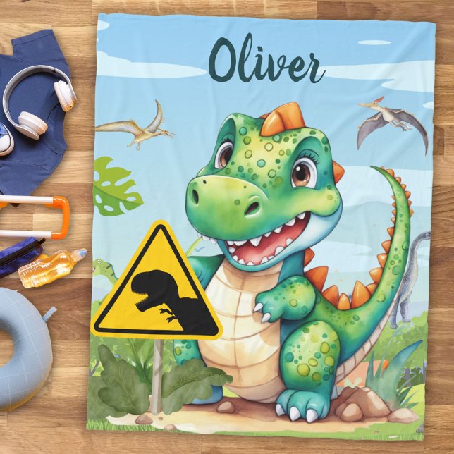 Couverture Polaire Cute Green Trex Dinosaur Personnalisé (Créateur téléchargé)