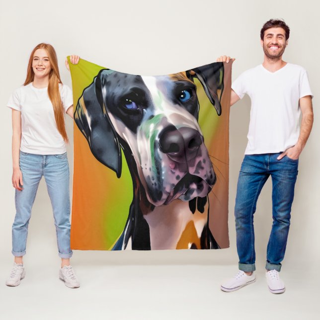 Couverture Polaire Cute Harlequin Great Dane (En situation)
