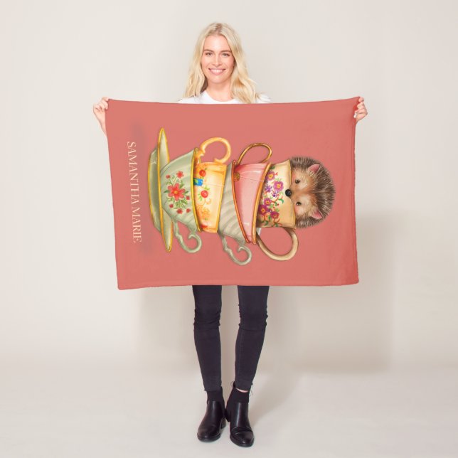 Couverture Polaire Cute Hedgehog Teacups Pink Toddler bébé (En situation)