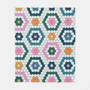 Couverture Polaire Cute Hexagon Formes Carrelage Motif Rétro Turquois