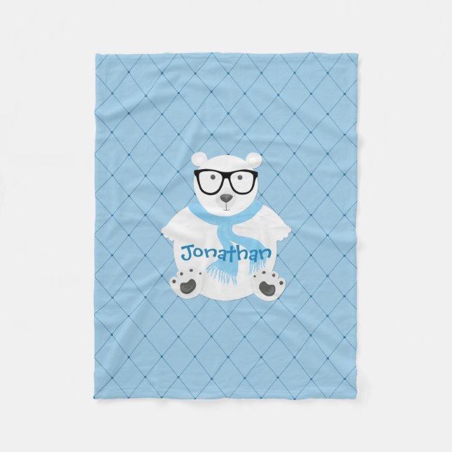 Couverture Polaire Cute Hipster Polar Bleu Ours Personnalisé (Devant)