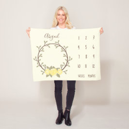 Couverture Polaire Cute Jaune Floral Wreath Baby Milestone
