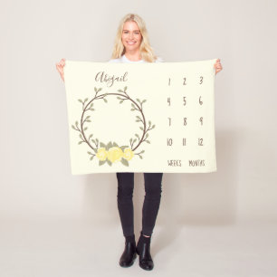 Couverture Polaire Cute Jaune Floral Wreath Baby Milestone