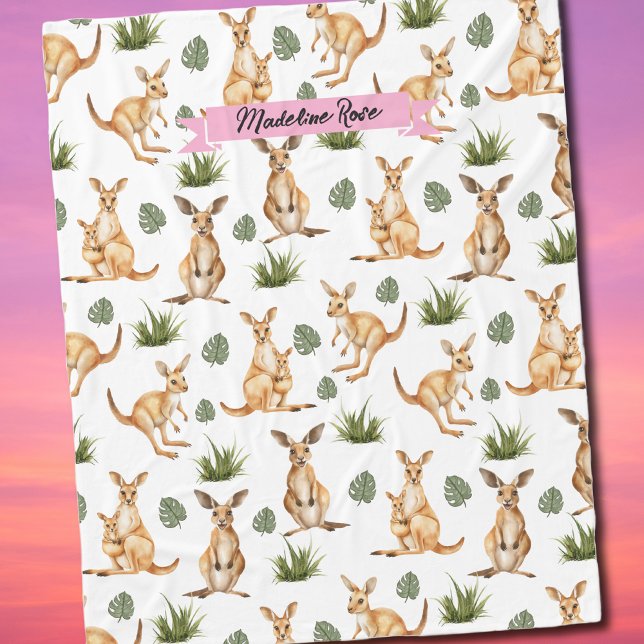 Couverture Polaire Cute Kangaroo Imprimer Amoureux des animaux Wallab (Cute Kangaroo Print Personalized Blanket for Kids, Teens, and Aussie Vibes)