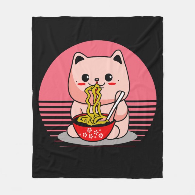 Couverture Polaire Cute Kawaii chat ramen (Devant)