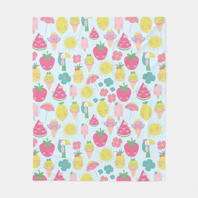 Couverture Polaire Cute Kawaii Fruit Tropical avec Visages Motif (Devant)