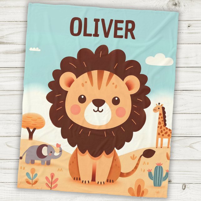 Couverture Polaire Cute Kawaii Lion à Savanna Personnalisé (Créateur téléchargé)