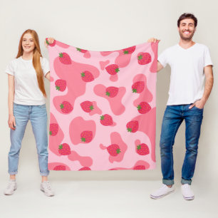 Couverture Polaire Cute Kawaii Motif de la vache fraise