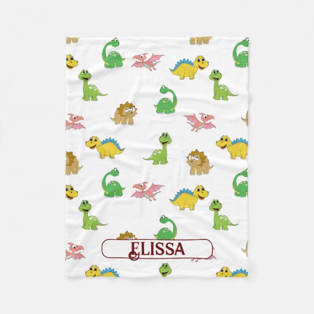 Couverture Polaire Cute Kids Dinosaur Animal Motif Aquarelle Nom (Devant)