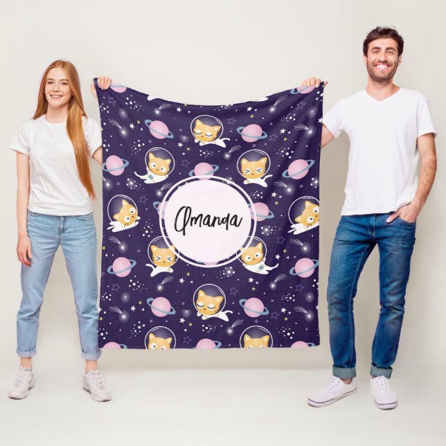 Couverture Polaire Cute Kitty Chat Astronauts Motif (En situation)