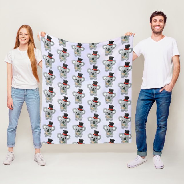Couverture Polaire Cute Koala dans un chapeau noir (En situation)