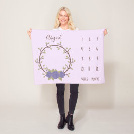 Couverture Polaire Cute Lilac Floral Wreath Baby Milestone