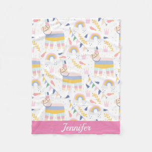 Couverture Polaire Cute Llama personnalisée Rainbow Baby Nursery