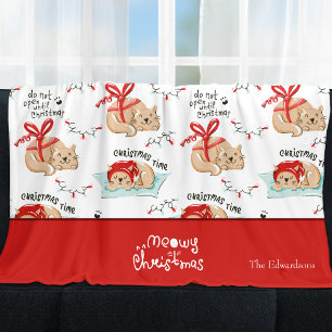 Couverture Polaire Cute Meowy Christmas Kitty Chat Motif