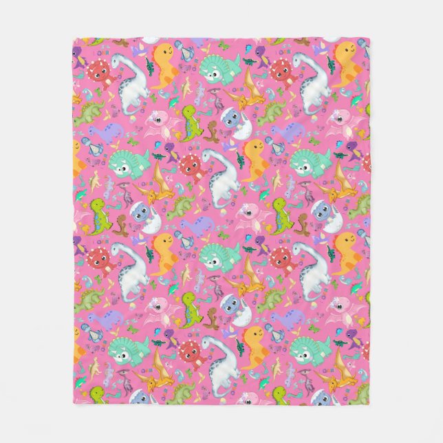 Couverture Polaire Cute Motif Dinosaur en rose | (Devant)