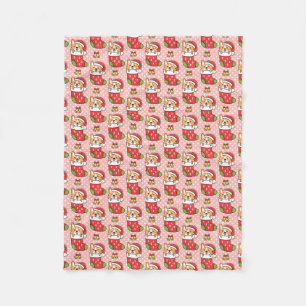 Couverture Polaire Cute Noël Corgi Blanche en polaire