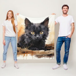 Couverture Polaire Cute noir Chat aquarelle Art