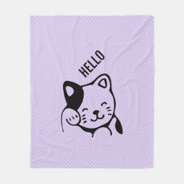Couverture Polaire Cute noir et blanc Kitty Chat Waving Bonjour