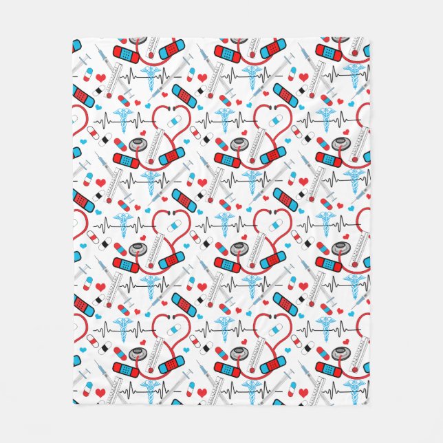 Couverture Polaire Cute Nurse | Docteur EKG Motif de stéthoscope (Devant)