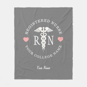 Couverture Polaire Cute Nurse RN Coeurs roses Personnalisé