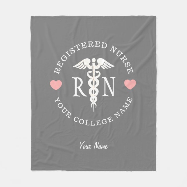 Couverture Polaire Cute Nurse RN Coeurs roses Personnalisé (Devant)
