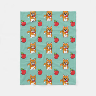 Couverture Polaire Cute Orange Blanc Chat Manger Rouge Pomme Carton