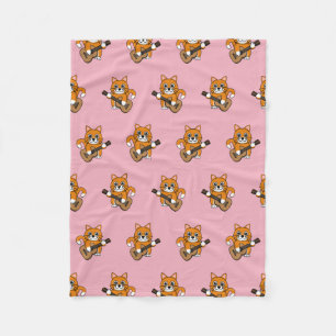 Couverture Polaire Cute Orange Chat Blanc Jouer Caricature Guitare