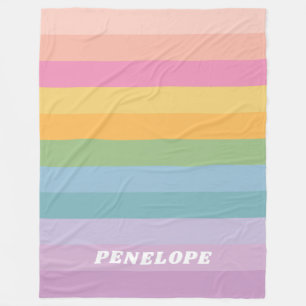 Couverture Polaire Cute Pastel Rainbow Stripes Nom personnalisé