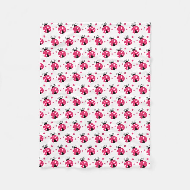 Couverture Polaire Cute Pink Labybirds and Flowers (Devant)