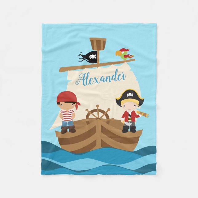 Couverture Polaire Cute Pirate Boys & A Big Ship Nom personnalisé (Devant)