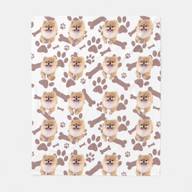 Couverture Polaire Cute Pomeranian & Empreinte de patte Design - Pet  (Devant)