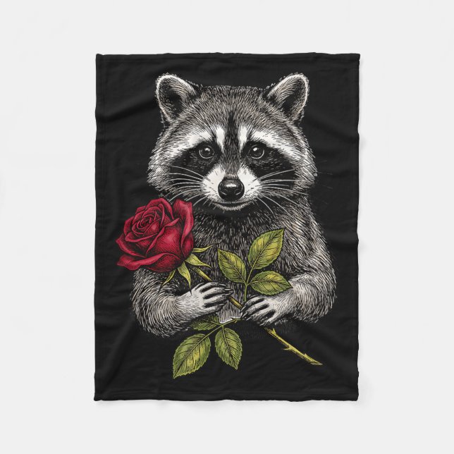 Couverture Polaire Cute Raccoon Holding A Red Rose Sweet Raccoon Love (Devant)