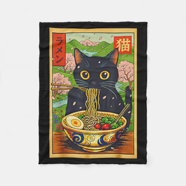 Couverture Polaire Cute Ramen Cat Nature Flowers Noodle Anime  (Devant)