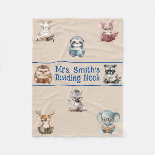 Couverture Polaire Cute "Reading Nook" d'aquarelle animaux personnali