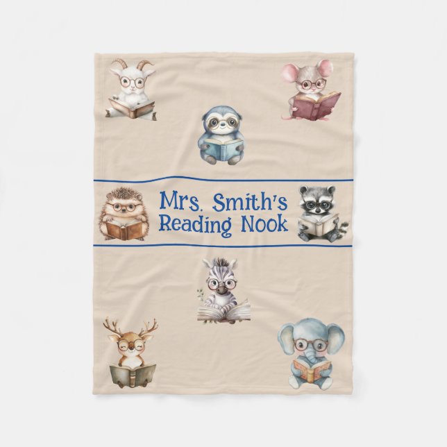 Couverture Polaire Cute "Reading Nook" d'aquarelle animaux personnali (Devant)