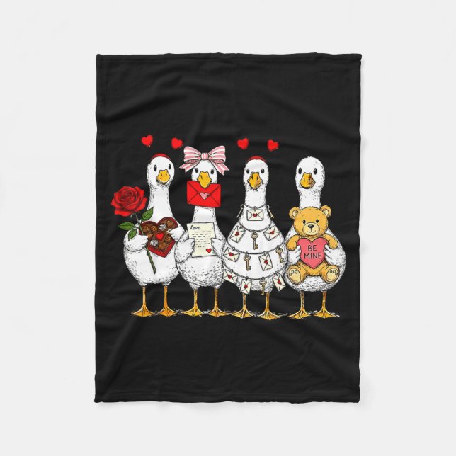 Couverture Polaire Cute Retro Valentine Silly Gooses Duck Love Couple (Devant)