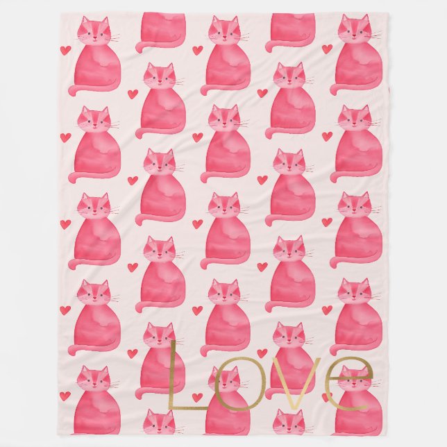 Couverture Polaire Cute Rose Chat Coeur Or Love (Devant)
