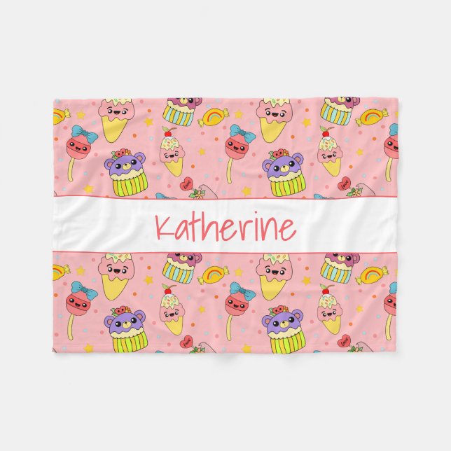 Couverture Polaire Cute rose Kawaii Doux Aliments Cartoon Motif Enfan (Devant (Horizontal))