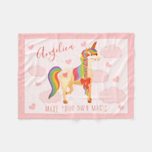 Couverture Polaire Cute rose Magique Arc-en-ciel Unicorne dans les nu